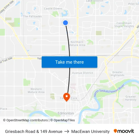 Griesbach Road & 149 Avenue to MacEwan University map