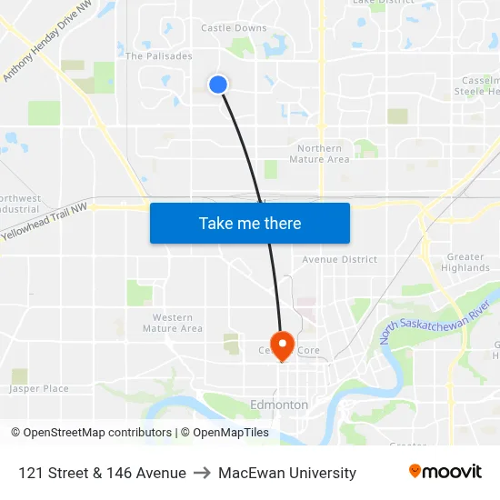 121 Street & 146 Avenue to MacEwan University map