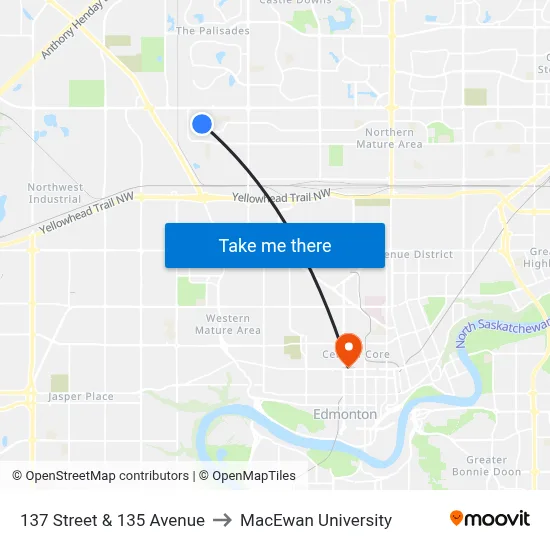 137 Street & 135 Avenue to MacEwan University map