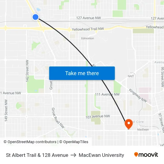 St Albert Trail & 128 Avenue to MacEwan University map