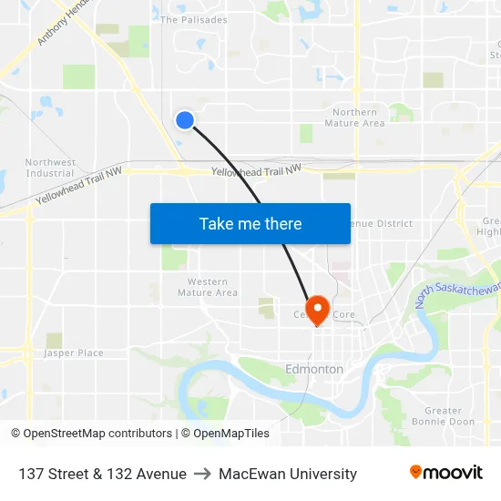 137 Street & 132 Avenue to MacEwan University map
