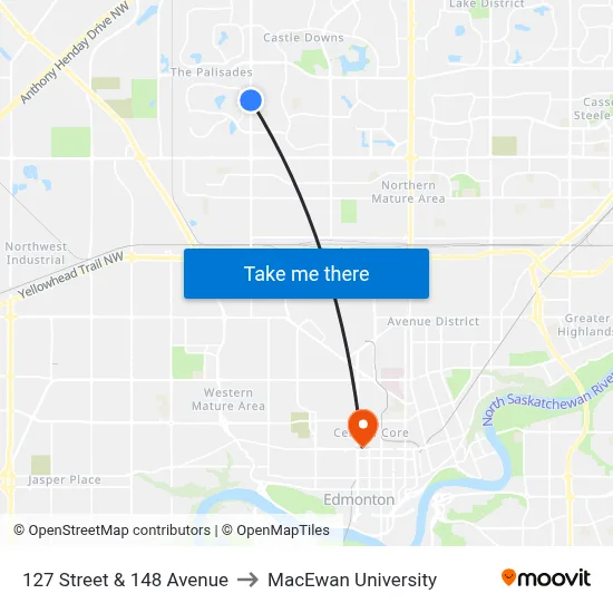127 Street & 148 Avenue to MacEwan University map