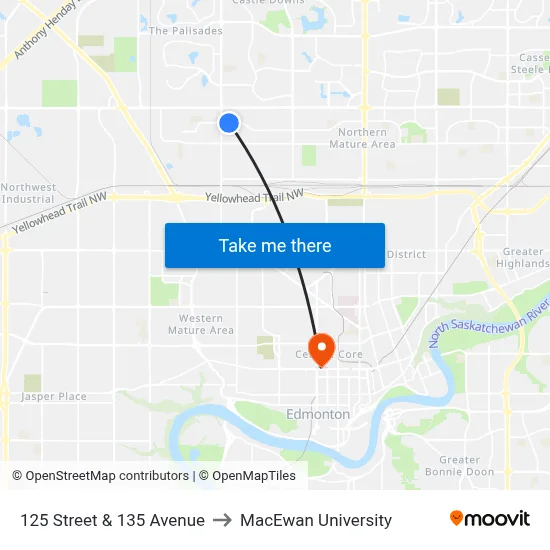 125 Street & 135 Avenue to MacEwan University map