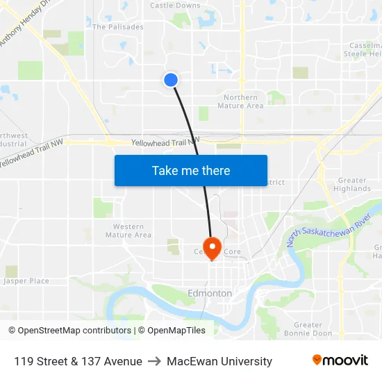 119 Street & 137 Avenue to MacEwan University map