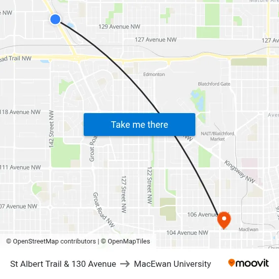 St Albert Trail & 130 Avenue to MacEwan University map