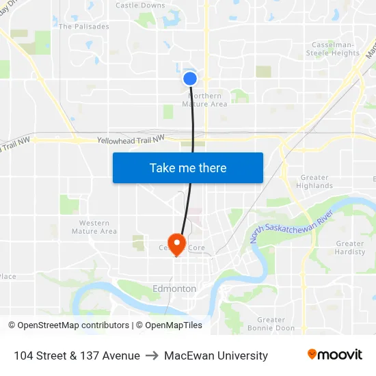 104 Street & 137 Avenue to MacEwan University map