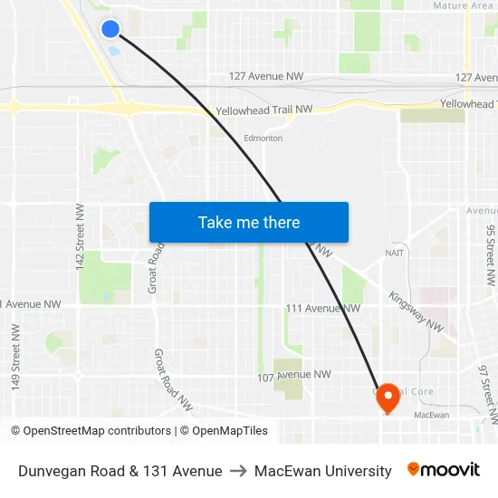 Dunvegan Road & 131 Avenue to MacEwan University map