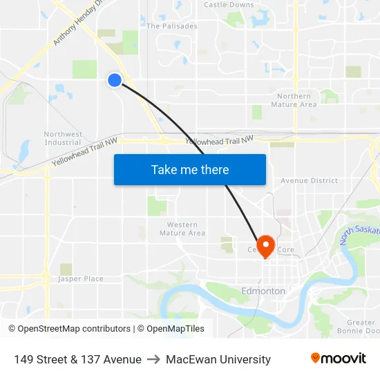 149 Street & 137 Avenue to MacEwan University map