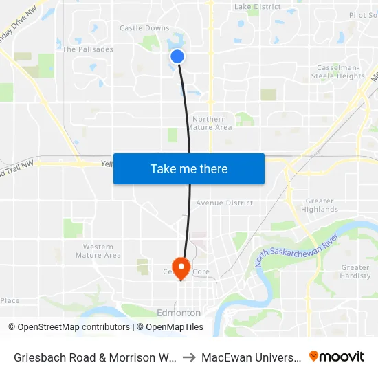 Griesbach Road & Morrison Way to MacEwan University map