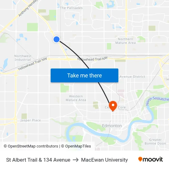St Albert Trail & 134 Avenue to MacEwan University map