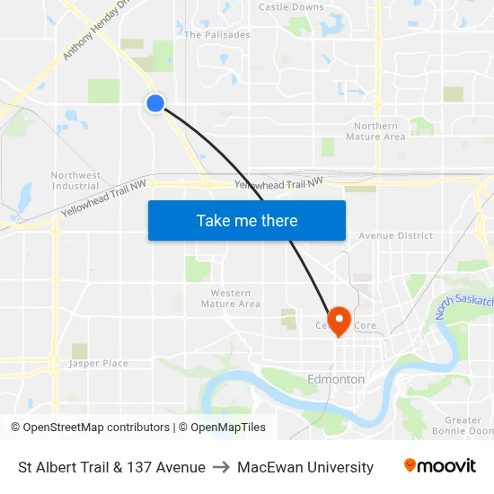 St Albert Trail & 137 Avenue to MacEwan University map