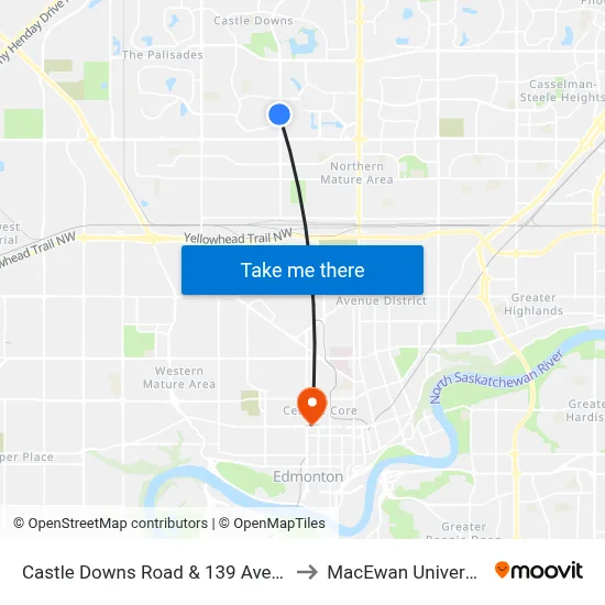 Castle Downs Road & 139 Avenue to MacEwan University map