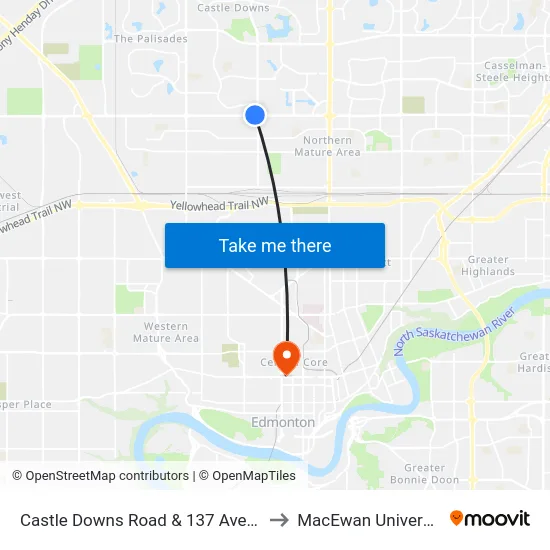 Castle Downs Road & 137 Avenue to MacEwan University map