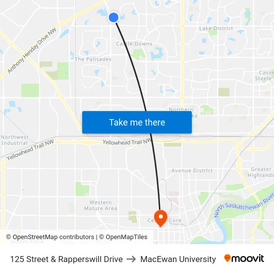 125 Street & Rapperswill Drive to MacEwan University map