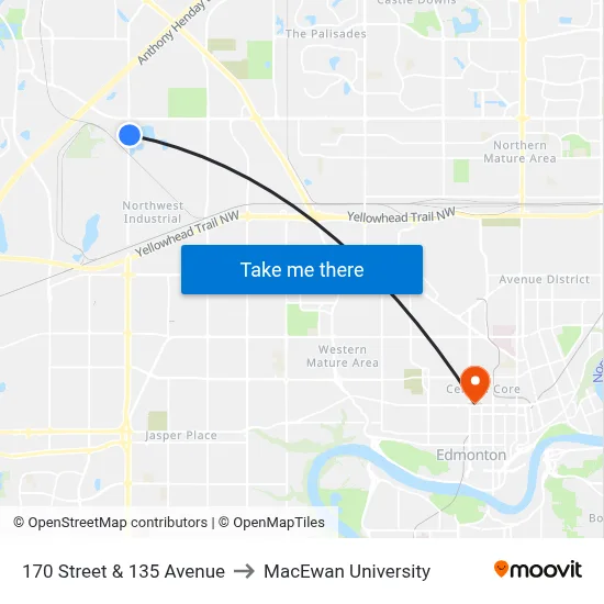 170 Street & 135 Avenue to MacEwan University map