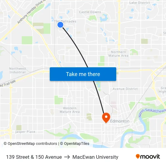 139 Street & 150 Avenue to MacEwan University map