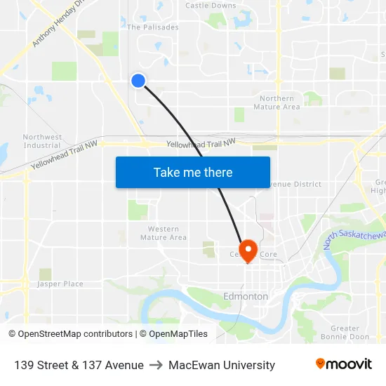 139 Street & 137 Avenue to MacEwan University map