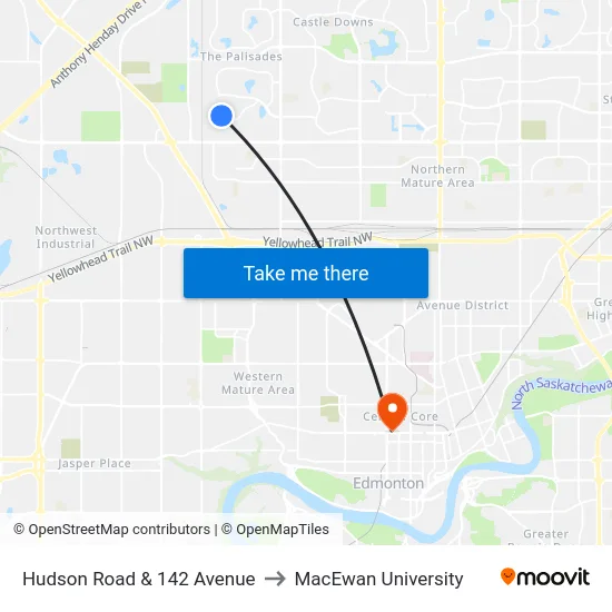 Hudson Road & 142 Avenue to MacEwan University map