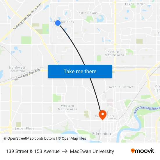 139 Street & 153 Avenue to MacEwan University map