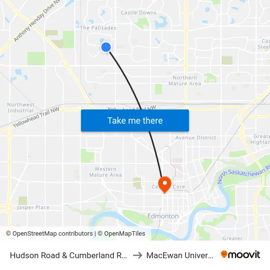 Hudson Road & Cumberland Road to MacEwan University map