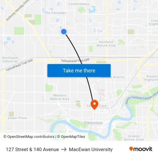 127 Street & 140 Avenue to MacEwan University map
