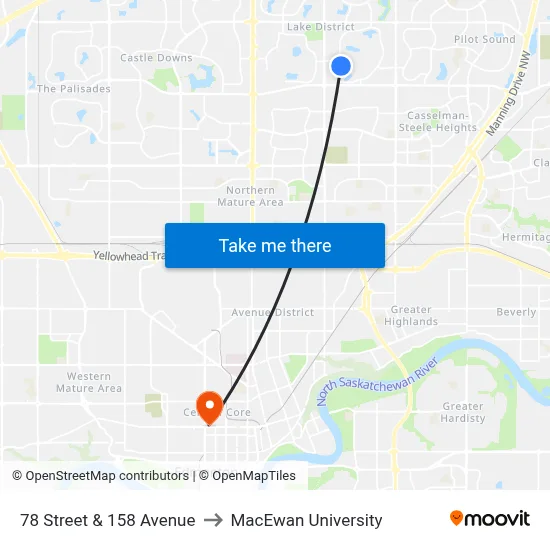 78 Street & 158 Avenue to MacEwan University map