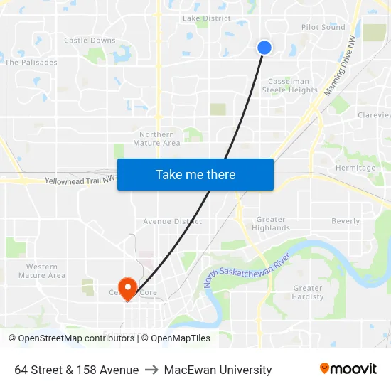 64 Street & 158 Avenue to MacEwan University map