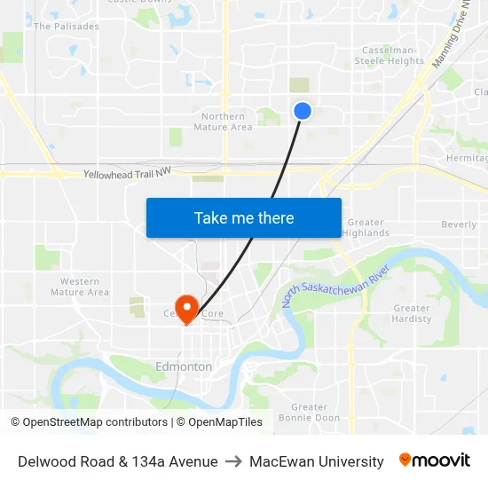 Delwood Road & 134a Avenue to MacEwan University map