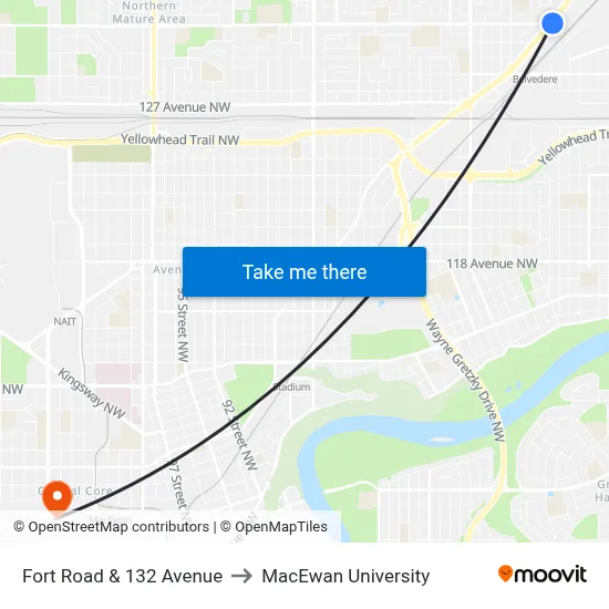 Fort Road & 132 Avenue to MacEwan University map