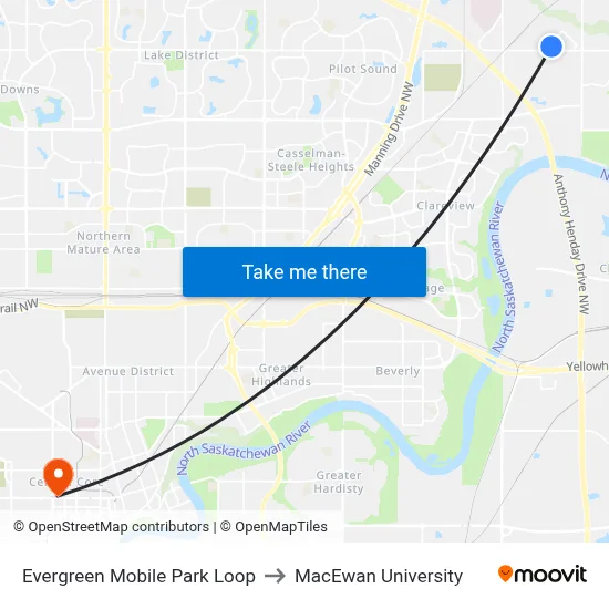 Evergreen Mobile Park Loop to MacEwan University map