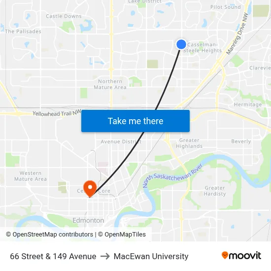 66 Street & 149 Avenue to MacEwan University map