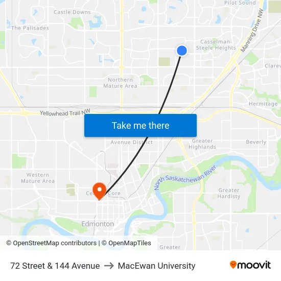 72 Street & 144 Avenue to MacEwan University map