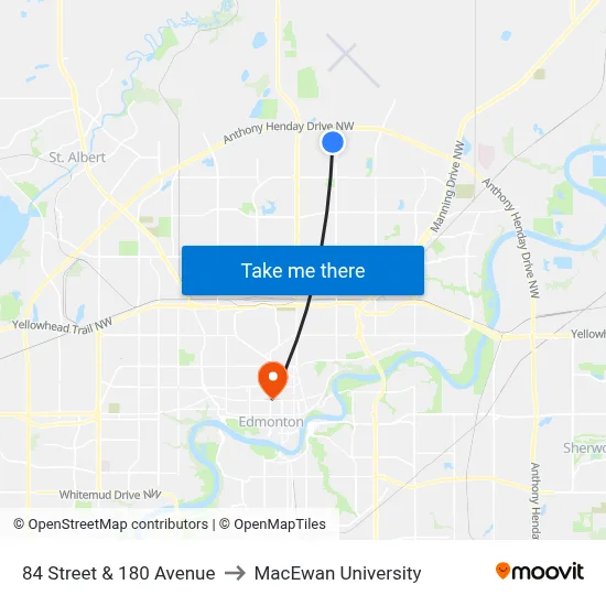 84 Street & 180 Avenue to MacEwan University map
