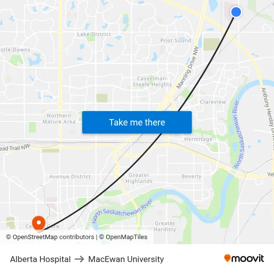 Alberta Hospital to MacEwan University map