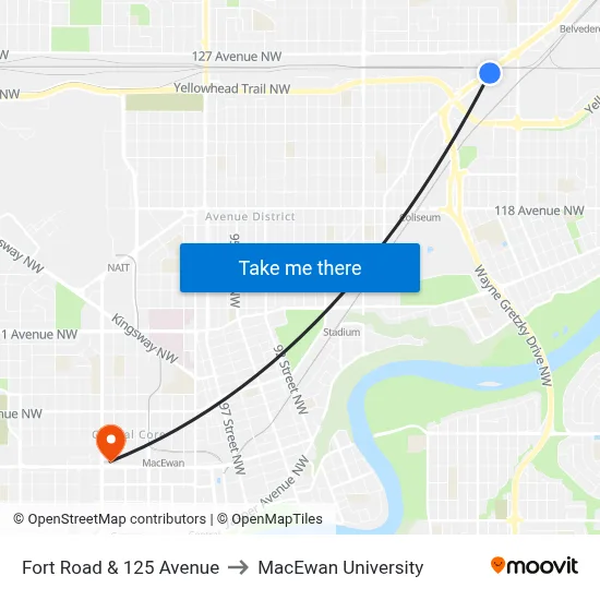 Fort Road & 125 Avenue to MacEwan University map