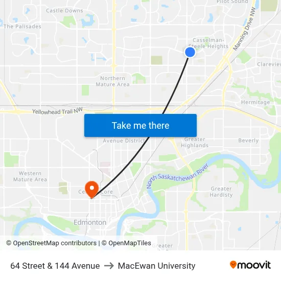 64 Street & 144 Avenue to MacEwan University map