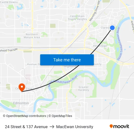 24 Street & 137 Avenue to MacEwan University map
