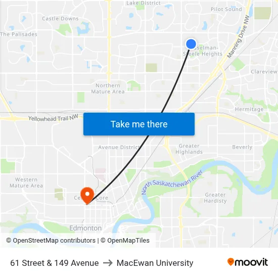 61 Street & 149 Avenue to MacEwan University map