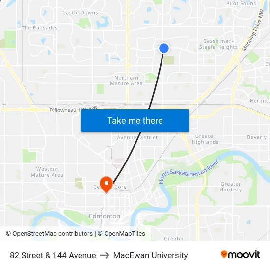 82 Street & 144 Avenue to MacEwan University map