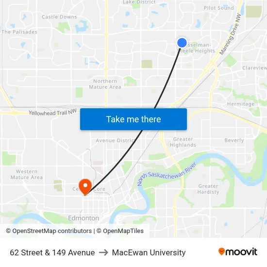 62 Street & 149 Avenue to MacEwan University map