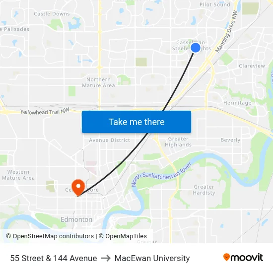 55 Street & 144 Avenue to MacEwan University map