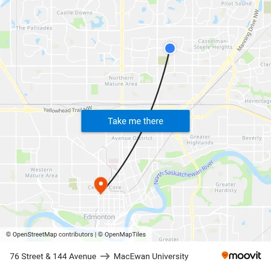 76 Street & 144 Avenue to MacEwan University map