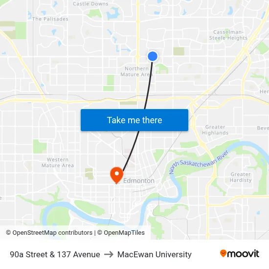 90a Street & 137 Avenue to MacEwan University map