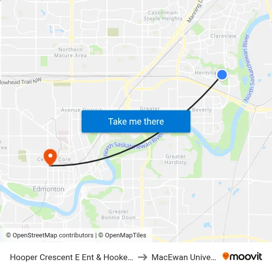 Hooper Crescent E Ent & Hooke Road to MacEwan University map