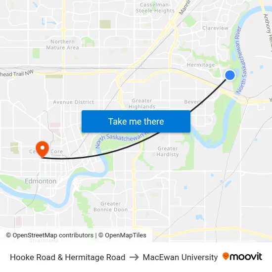 Hooke Road & Hermitage Road to MacEwan University map