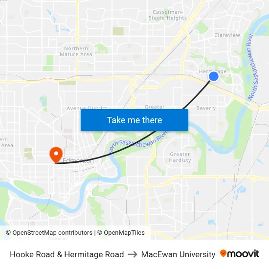 Hooke Road & Hermitage Road to MacEwan University map