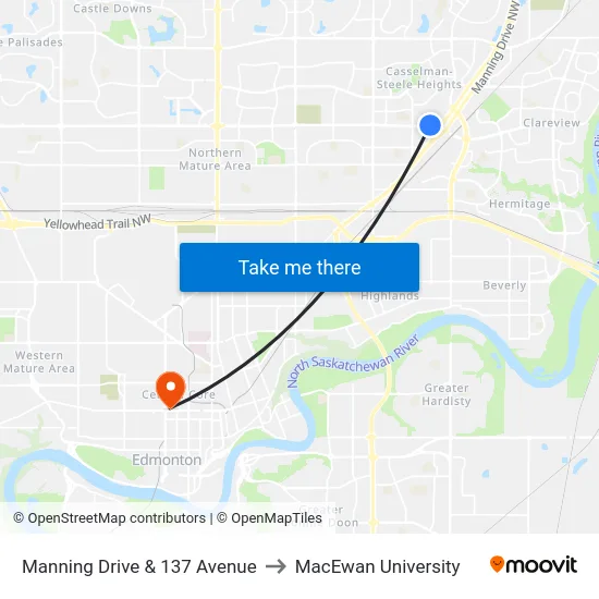 Manning Drive & 137 Avenue to MacEwan University map