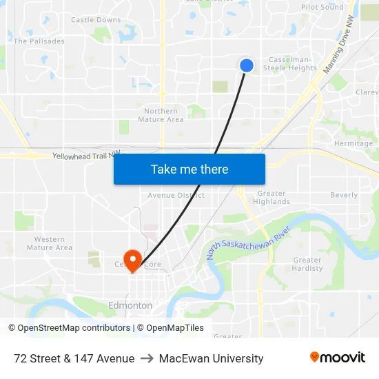 72 Street & 147 Avenue to MacEwan University map