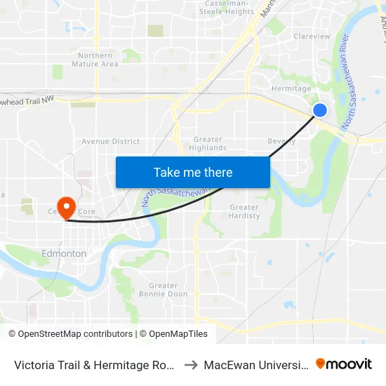 Victoria Trail & Hermitage Road to MacEwan University map