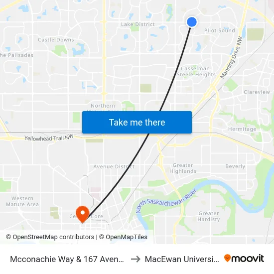 Mcconachie Way & 167 Avenue to MacEwan University map